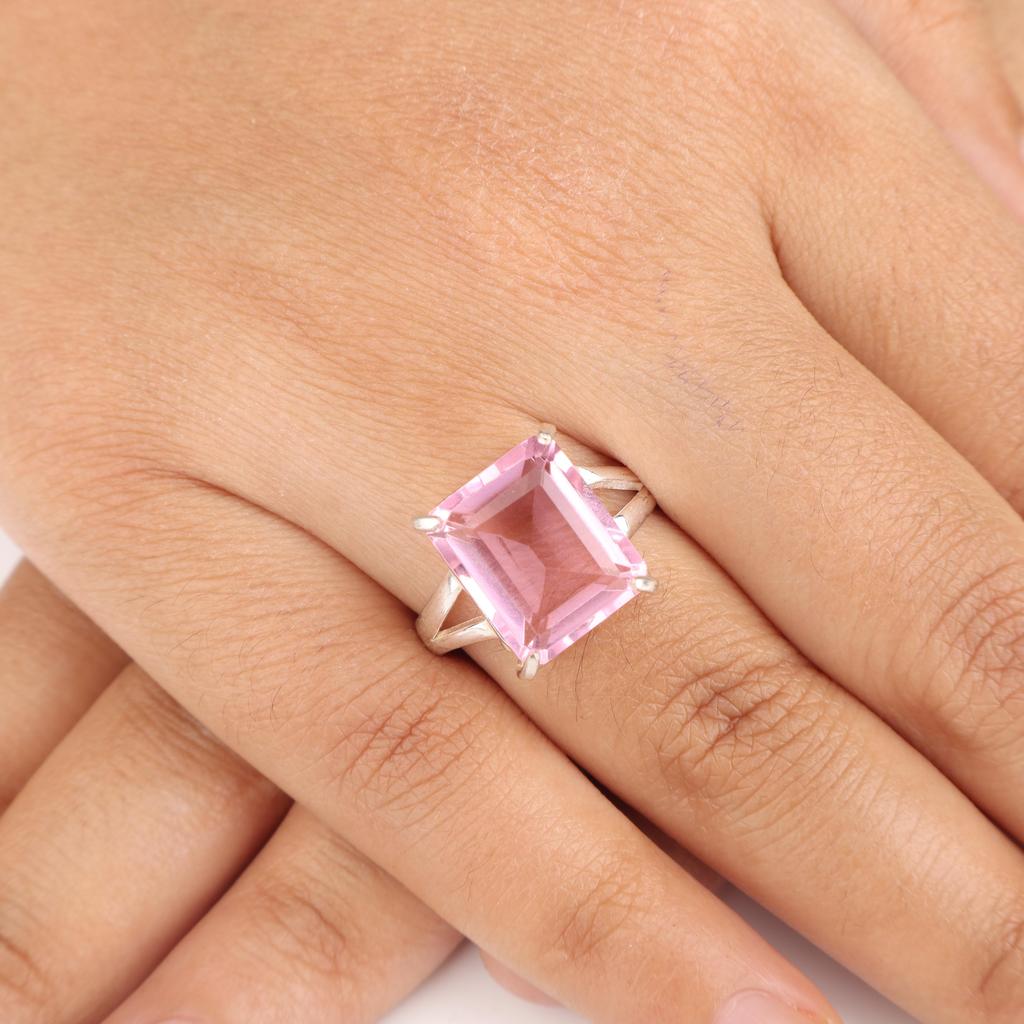Morganite Gemstone Silver Promise Ring, 925 Sterling Silver Handmade Jewelry For Love RR-86-4