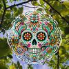 Wind Spinner 2D Metal Garden Patio Decoration Kaleidoscope Skull Design Outdoor Hanging Ornament for Thanksgiving Christmas Holiday Decor