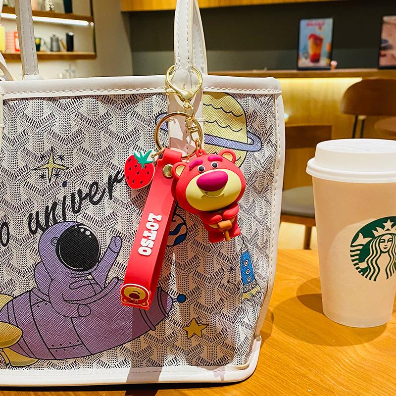 Genuine Lotso Mickey Plush Keychain - Creative Couple Bag Pendant Car Keyring Small Gift.