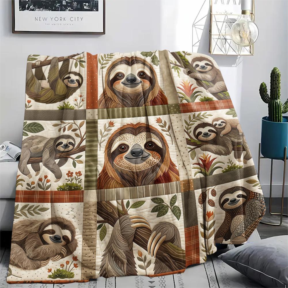 Fabric splicing animal sloth Print Flannel Blanket High quality Comfortable for All Seasons Home Decor Warmth and Comfort Perfect for Christmas Gifts