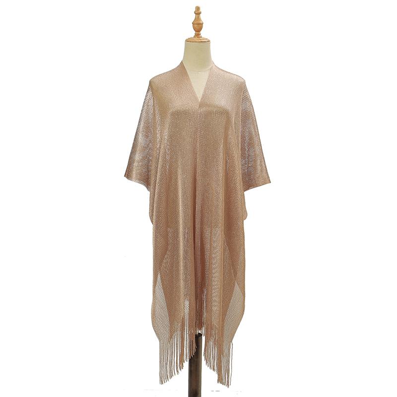 Tassel Gold Bikini Cover Up Sexy Beach Dress Tunics For Women Beachwear Summer Cover-Ups Kaftan Evening Party Knit Long Shawls