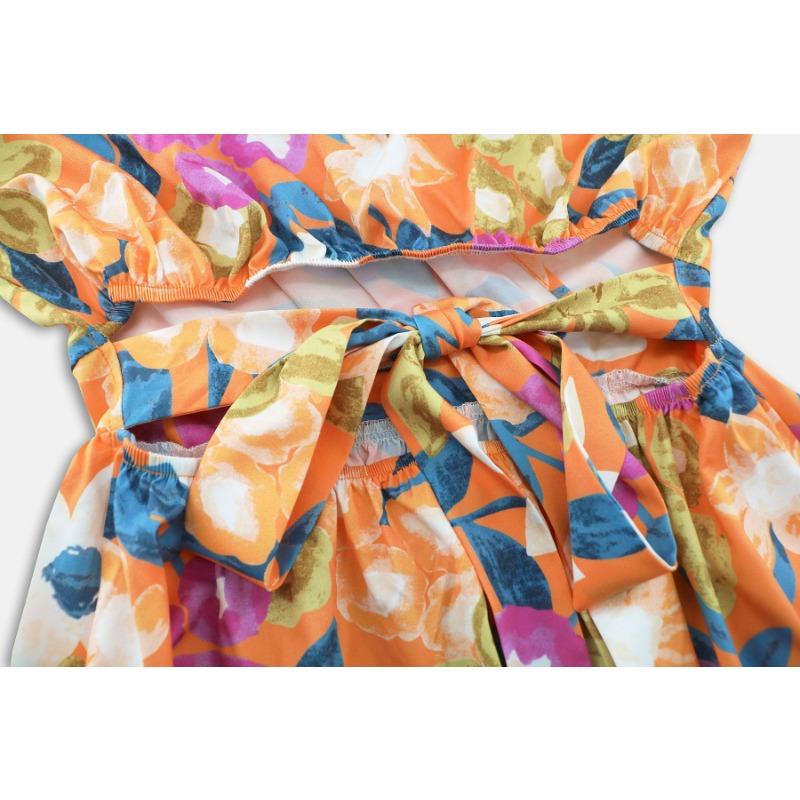 Dámské letní plážové šaty s potiskem a výstřihem do V, krátké šaty s lucernovými rukávy