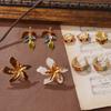 Retro court style painted stud earrings color matching flower glaze enamel design ring simple atmosphere high-end earrings