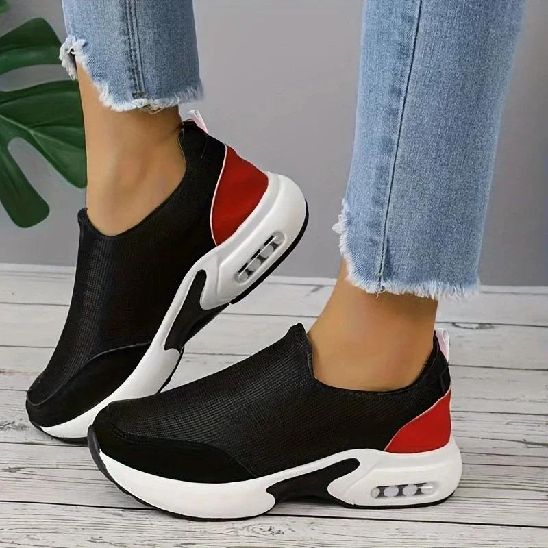 Damskie trampki Jednokolorowe Modne Platformy Oddychające Wulkanizowane Chodzenie Bieganie Tenis Sznurowane Casual Koturny Siatkowe Buty sportowe