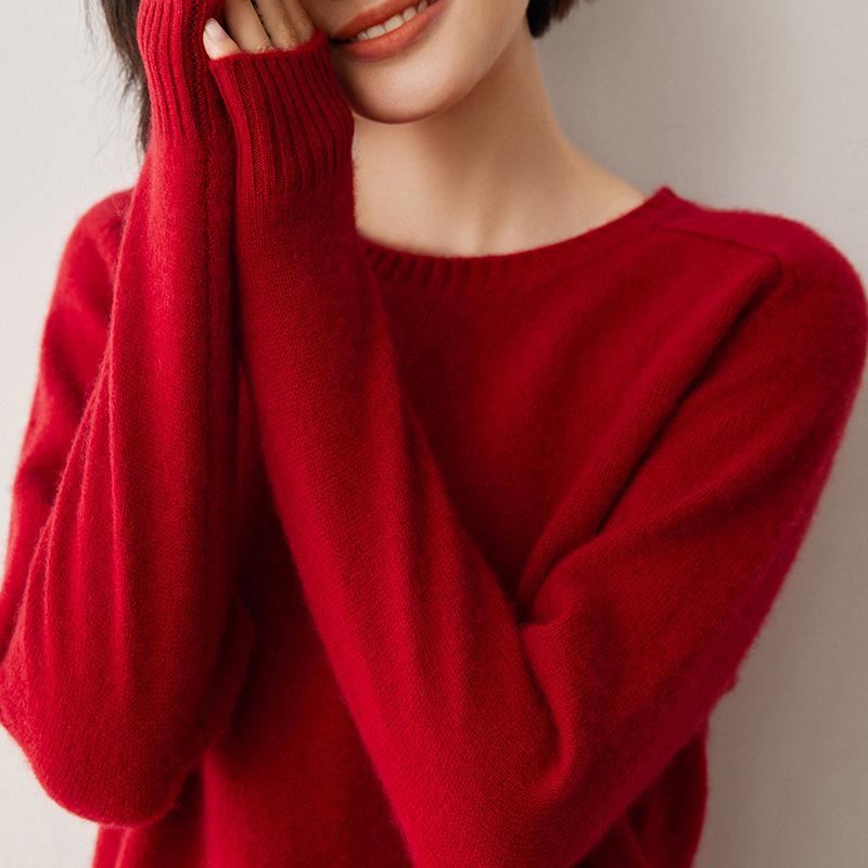 Women's Thickened Round Neck Cashmere Wool Sweater Pullover - Versatile Autumn/Winter Knitwear Top