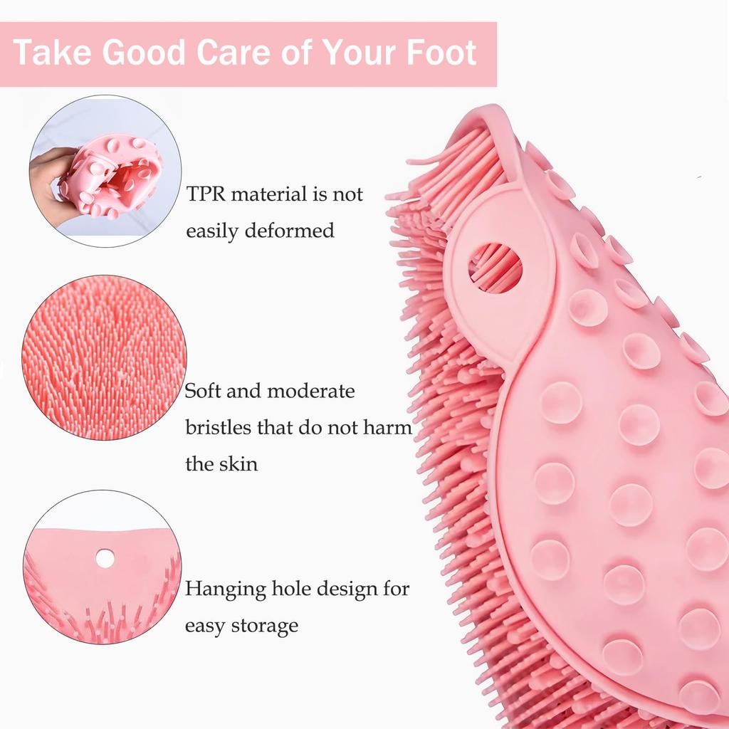 Easkite Shower Foot and Back Scrubber, Wall Mounted, Exfoliating Silicone Bath Massage Cushion Foot Cleaning Brush (Pink)