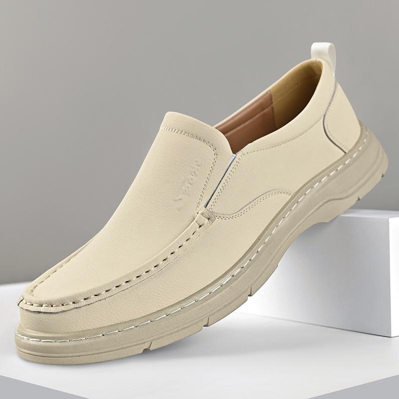 

Men s shoes 2025 spring wear casual leather shoes middle-aged and elderly dad loafers tide 2025 38 бежевый