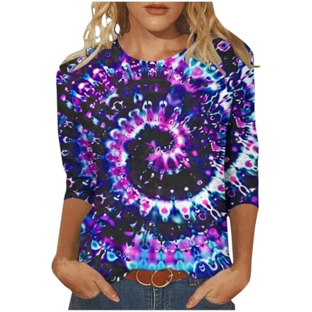 Frühling und Herbst Rundhals Bunt 3D-Druck Oberteil Modisches Lässiges Langarm Damen-T-Shirts