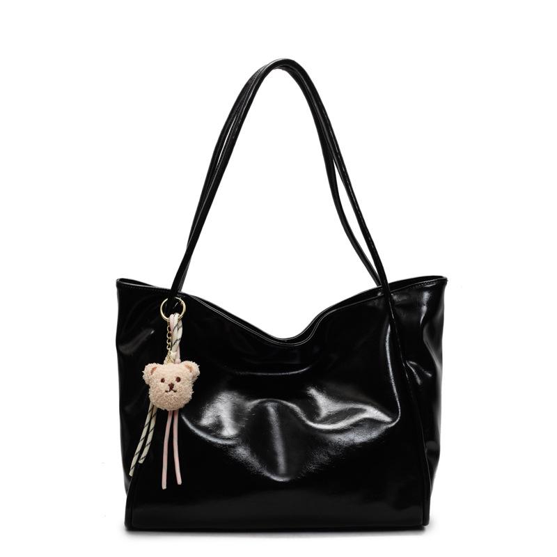Casual simple style solid color soft leather large capacity tote bag fashionable versatile texture shoulder women's bag