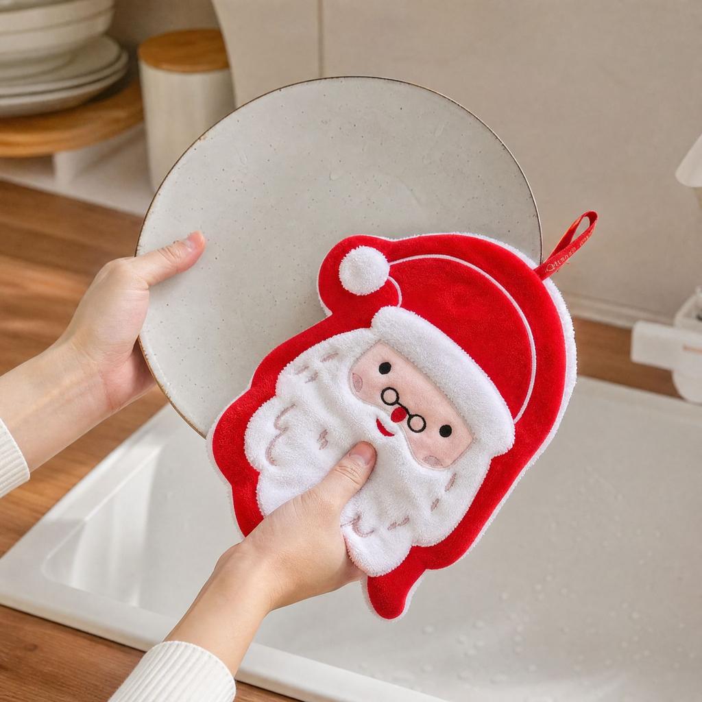 Christmas Cute Kitchen Hand Towel, Thick Hanging Dish Towel, Quick Dry Absorbent Cloth for Holiday Kitchen Decor