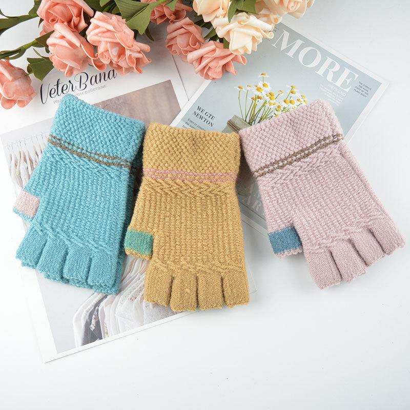 New Couple Half-finger Gloves Winter Leaking Finger Writing Typing Knitted Thermal Gloves Outdoor Cycling Gloves