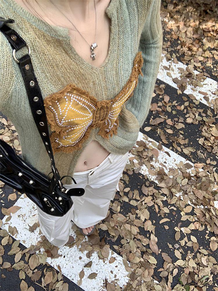 Butterfly Design Slim Fit Long Sleeve Knitted Sweater for Women - Autumn Collection