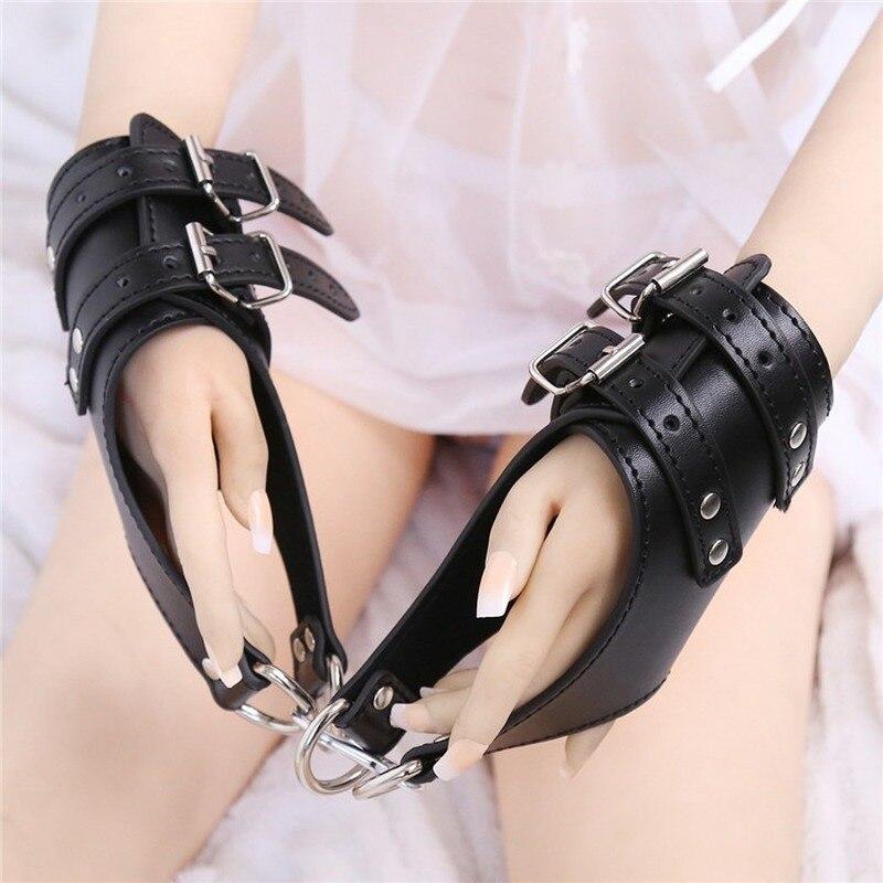 Adult Sex Toys Black Leather Hanging Door Handcuffs Bound Discipline BDSM Torture Bondage Restraint Chastity