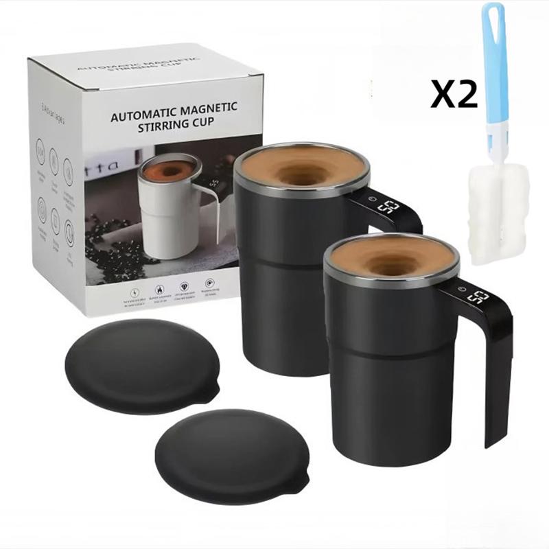 

2Pcs Magnetic Self Stirring Coffee Mugs Automatic Mixing Cup Rechargeable Self Stirring Cup With Cleaning Brush For Home Office 380ML