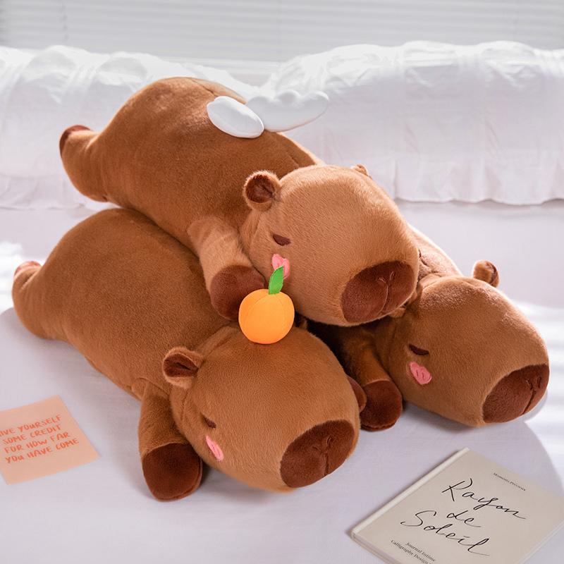 Non Tossico 60cm-100cm Kawaii Cartone Animato Capibara a Strisce Gigante Peluche Bambola Cuscino Sdraiato Marrone Arancione Ali Giocattolo di Peluche Capibara Creativo Decorazione per la Casa