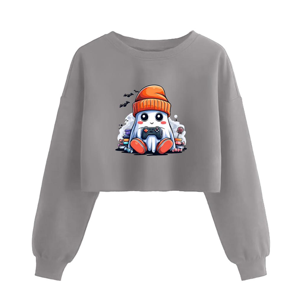 Women's Fashion Halloween Printed Navel-Exposed Long Sleeve Pullover Sweatshirt