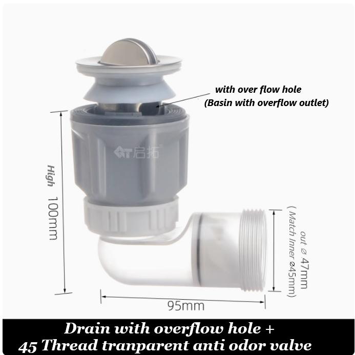 Transparent ABS Anti Odor Valve Kitchen Basin Gravity Closed One-way Drain Valve 45mm Hose for Kitchen Sink