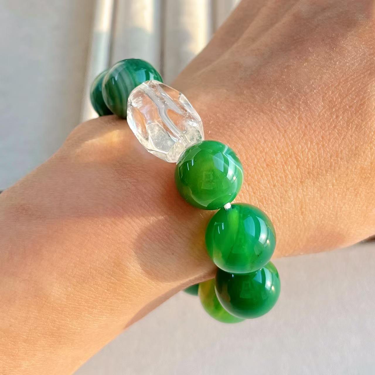 Retro 14Mm Large Particle High Order Natural Chalcedony Agate White Crystal Bracelet Bracelet.