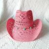 Cappelli Gialli Estivi da Uomo Stile Western Intrecciati a Mano in Paglia Cappello Jazz da Sole da Spiaggia Cappellino da Cowgirl Donna Rosa Shocking Monocolore Sombrero Uomo