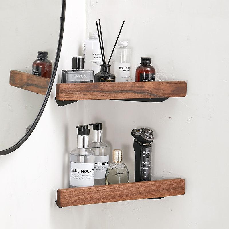 Wooden Bathroom Triangle Shelving Wall Mounted Bathroom Shower Storage Rack Black/White Aluminum Corner Rack Bathroom Shelf