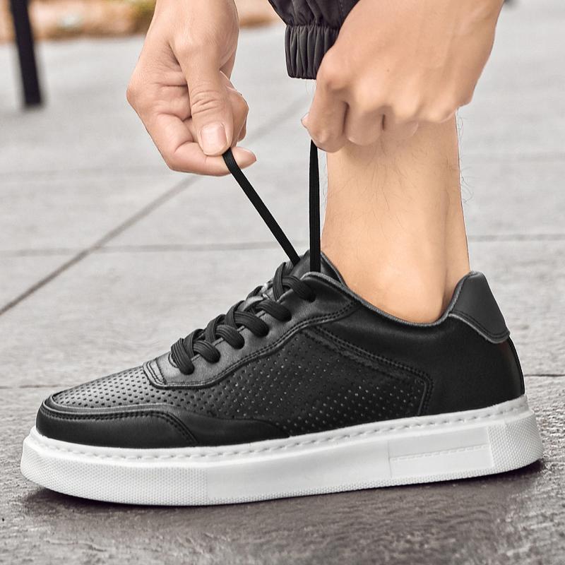 Fashion White Hollow Breathable Shoes Men's Fashion Light Soft Man Sneakers Men Outdoor Lace Up Genuine Leather Thick Sole Casual Shoes