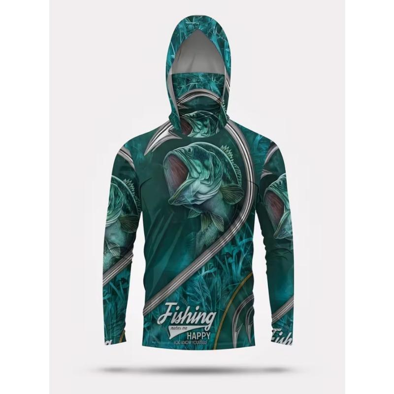 Giacca da pesca con cappuccio da uomo con maschera, abbigliamento sportivo traspirante, outfit da pescatore a maniche lunghe per attività all'aperto