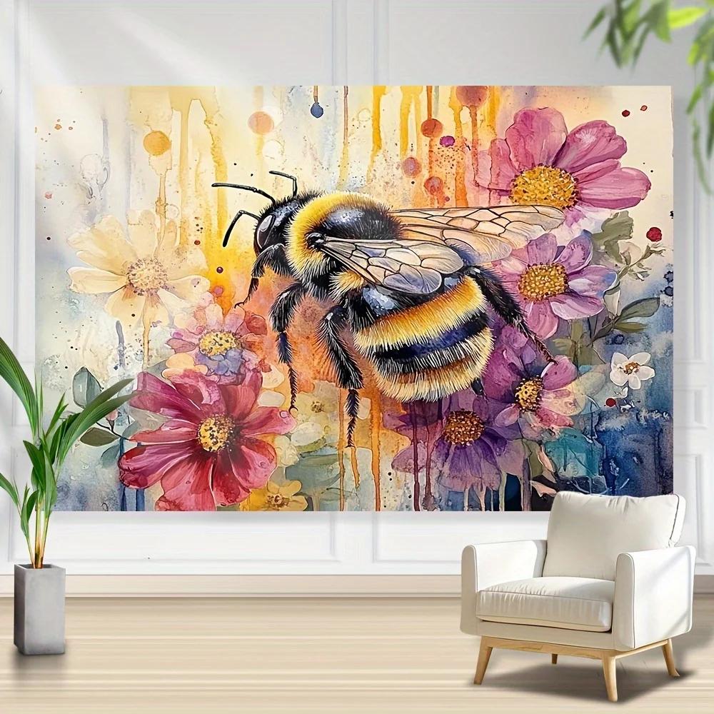 1pc Vibrant Bee and Flower Wall TapestryStylish Theme for Interior Living Room Decoration Multiple Sizes Available