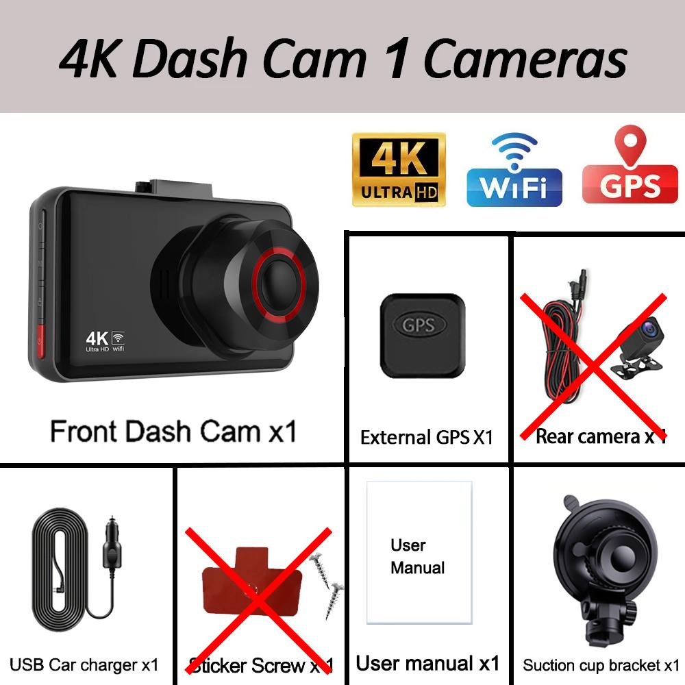 4K Car Dvr Video Recorder GPS Wifi Front and Rear Camera DashCam for Cars for Vehicle Rear View Camera Parking Monitor Black Box