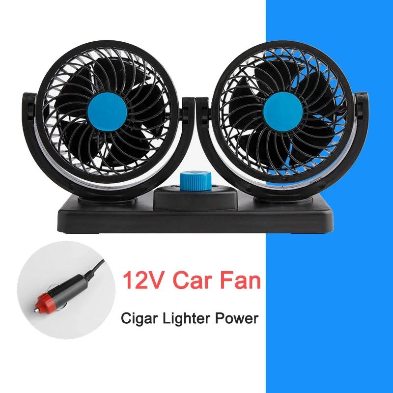 4 Inches Dual Head Car Fan 360° Adjustable Automobile Air Fans 12V 24V Cooling Fans Pure Copper Motor Low Noise Vehicle Desk Fan