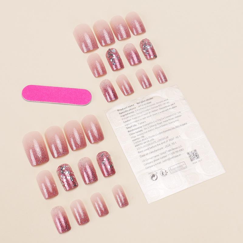 24-Piece Glitter Gradient Short Nail Tips – European/American Style
