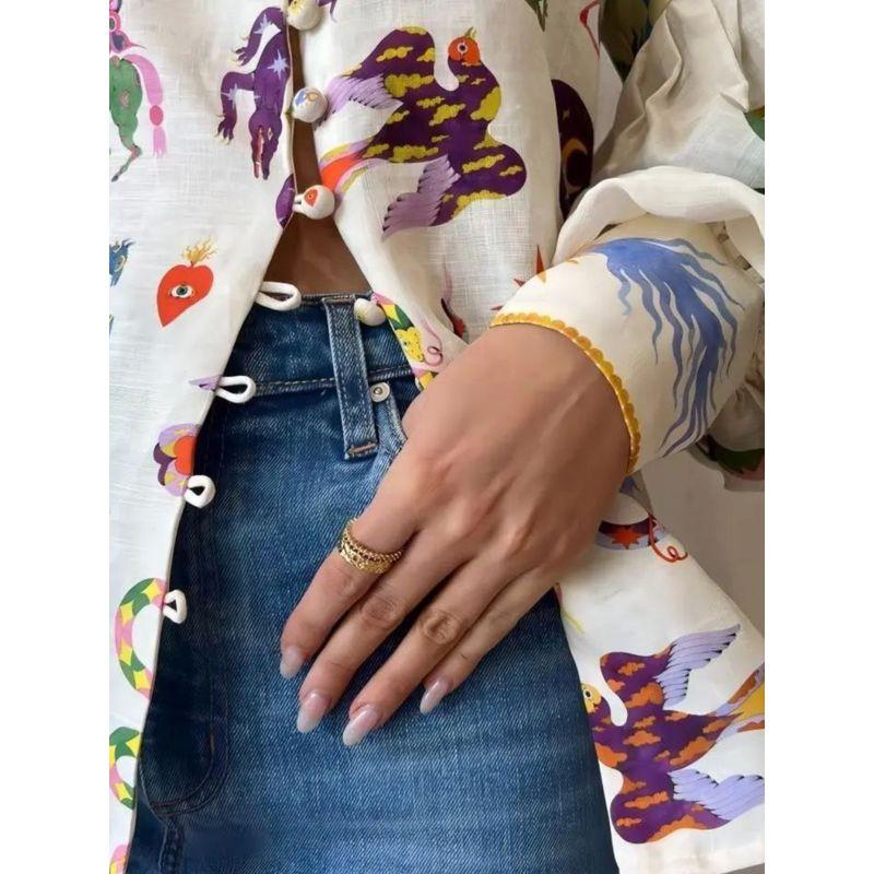 Graffiti Collar Lantern Sleep Shirt Graffiti Printing Lapel Lantern Sleeve Shirt