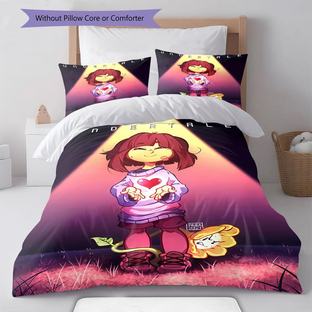 Deltarune Dark Tale Bedding Quilt Set Quilt Cover Pillowcase Home Decoration Birthday Gift (1 * Duvet Cover + 2 * Pillowcase, Without Core)