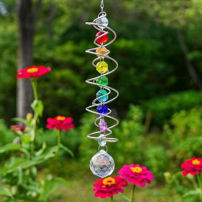 Car Pendant 3D Crystal Rotate Sun Catcher Colorful Decorative Spinner Gazing Ball Hangings Spiral Tail Wind Spinner Window