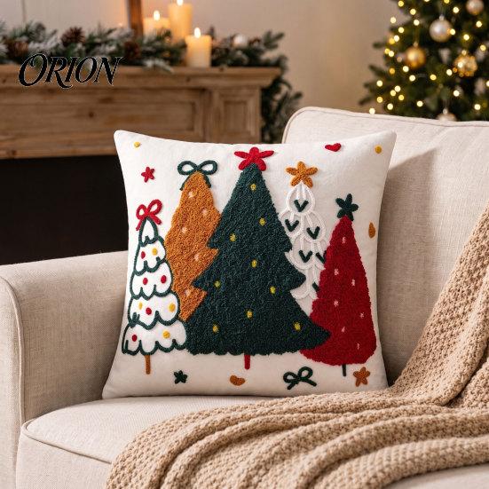 Seasonal Home Soft Furnishing Colorful Trees Christmas Pillowcase, Festive Throw Pillow Case with Zipper, Living Room Ornament Decorative Cushion for