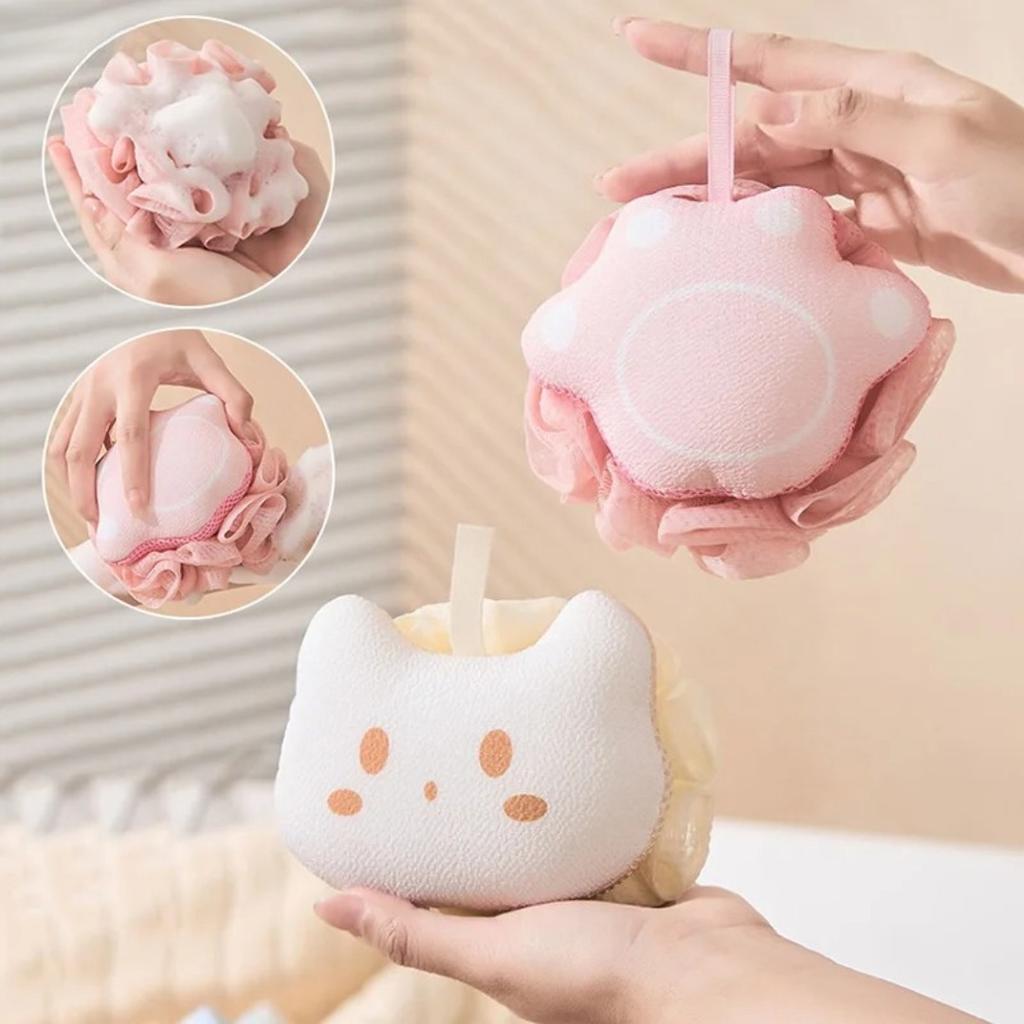 Cat Paw Bath Flower Towel Soft Cartoon Cute Bath Ball Bubble Hanging Rope Bath Ball Back Rubbing Magic Tool Bathroom Supplies