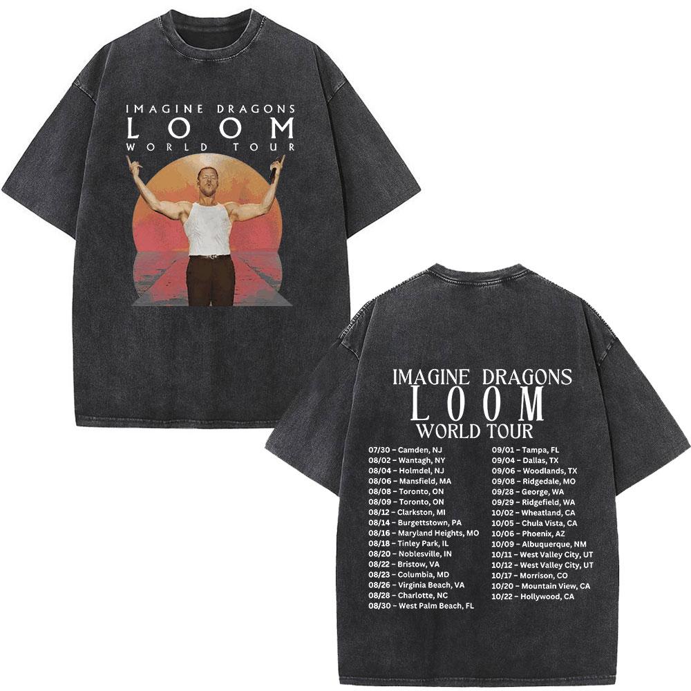 Imagine Dragons Loom World Tour Vintage Washed T Shirt Rock Band Tshirt Unisex Women Aesthetic Trendy Cotton Short Sleeve T Shirt