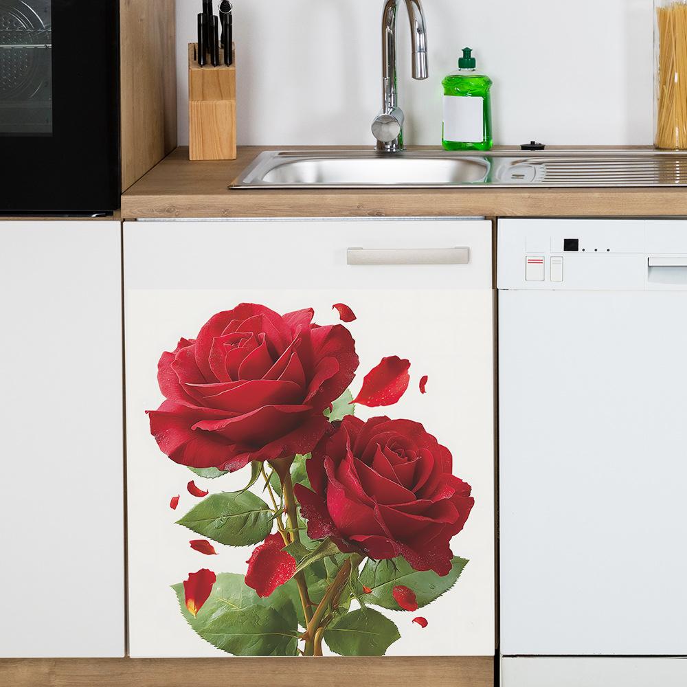 Self-adhesive Valentine Day Rose Petals Wall Stickers for Cabinet Wardrobe Home Decor