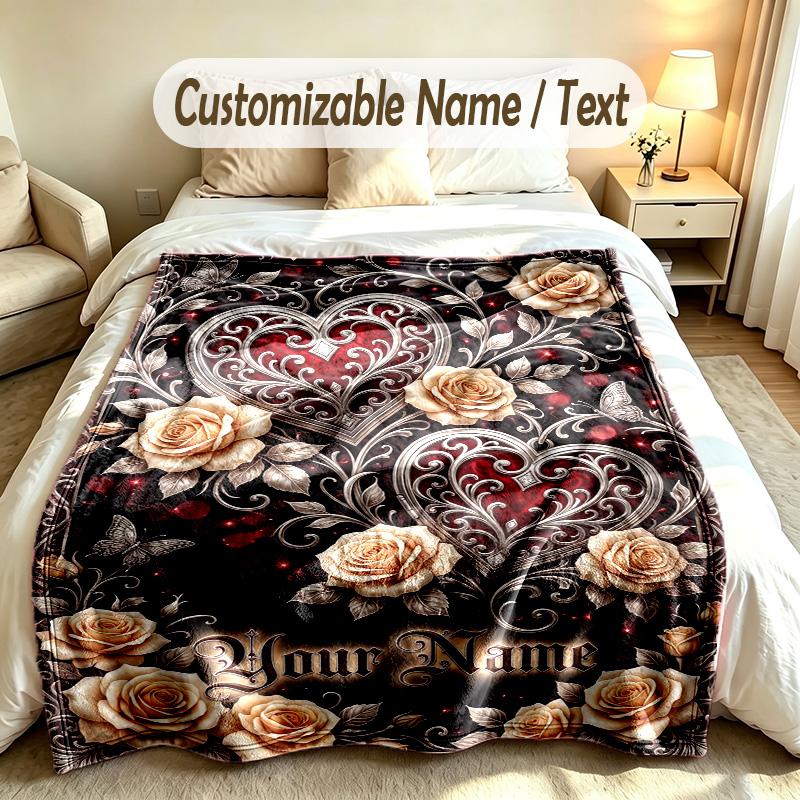 Floral Garden Theme Soft Blanket Personalized Custom Name Text Print Warm Blanket Home Sofa Bedroom Decor
