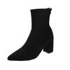 Short Boots Women's High Heels Autumn and Winter New Suede Rear Zipper French Easy To Wear Small Ankle Boots Thick Heel Elastic Square Head Thin Boots