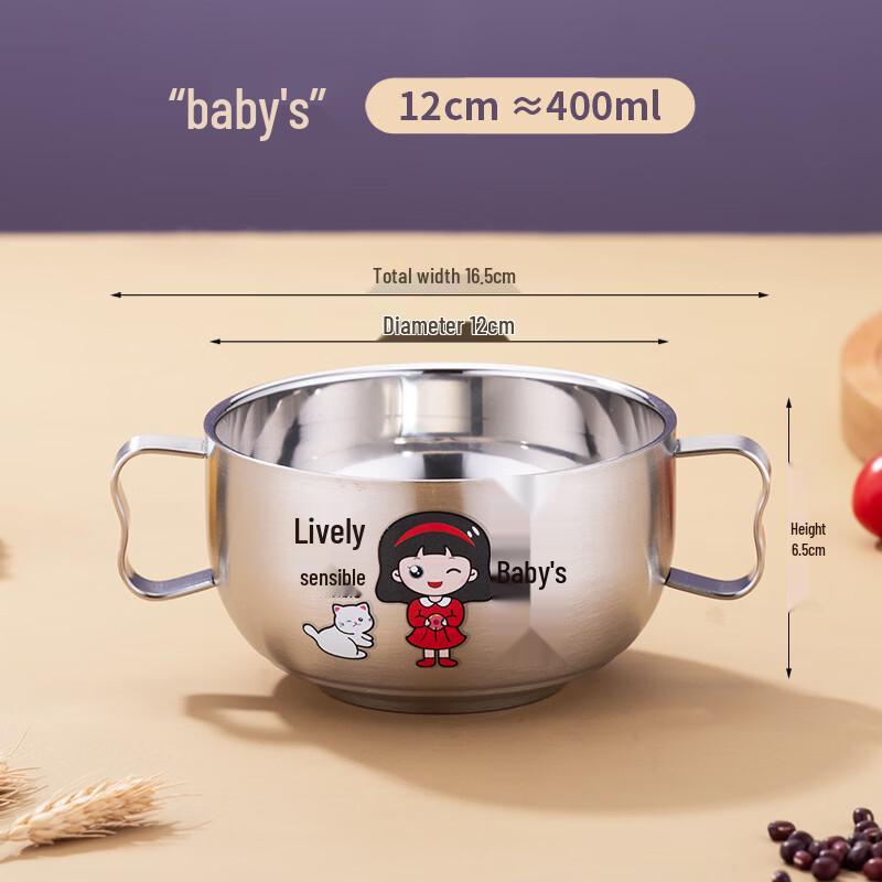 ZISIZ Cartoon 304 Stainless Steel Double-Handle Kids  Bowl Set
