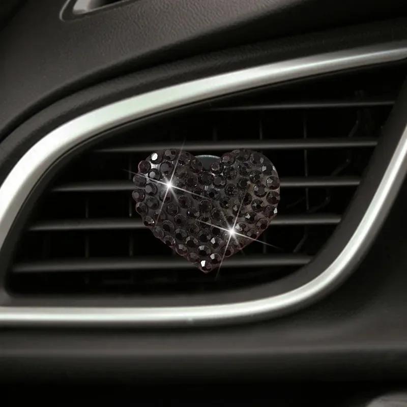 Sparkling Heart Rhinestone Car Decoration Cute Car Perfume Clip Aromatherapy Air Conditioning Car Accessories Supplies