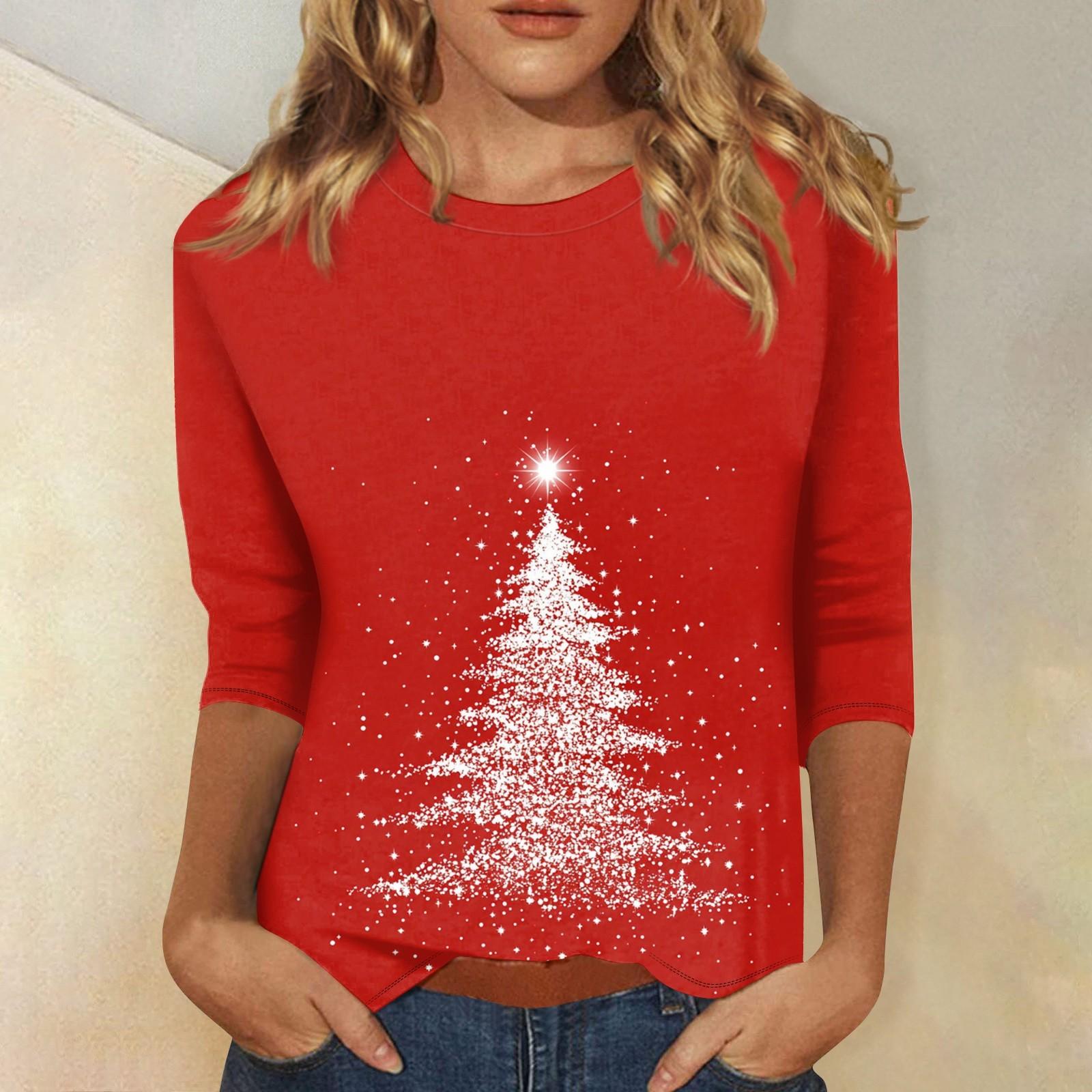 

Женский топ с круглым вырезом и рукавом 3/4 с рождественским принтом M