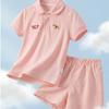 Girls' Short-sleeved T-shirt Set For Summer Children's Casual Embroidered Polo Shirt Set