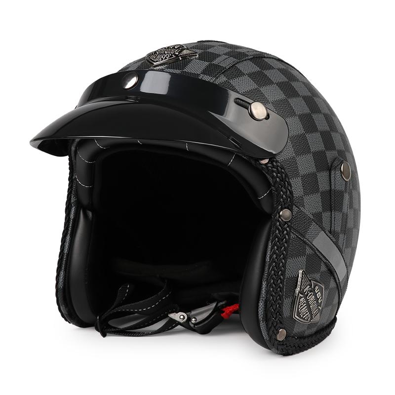 Retro Motorcycle Helmet PU Leather Open Face 3/4 Chopper Bicycle Helmets Classic Casco Moto Vintage K7