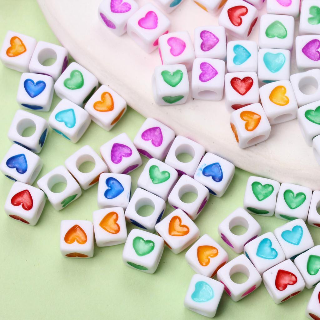 Jewelry Making 50PCS 7mm Pendant Wholesale Accessories Heart Square Acrylic Loose Beads Necklace Bracelet DIY for