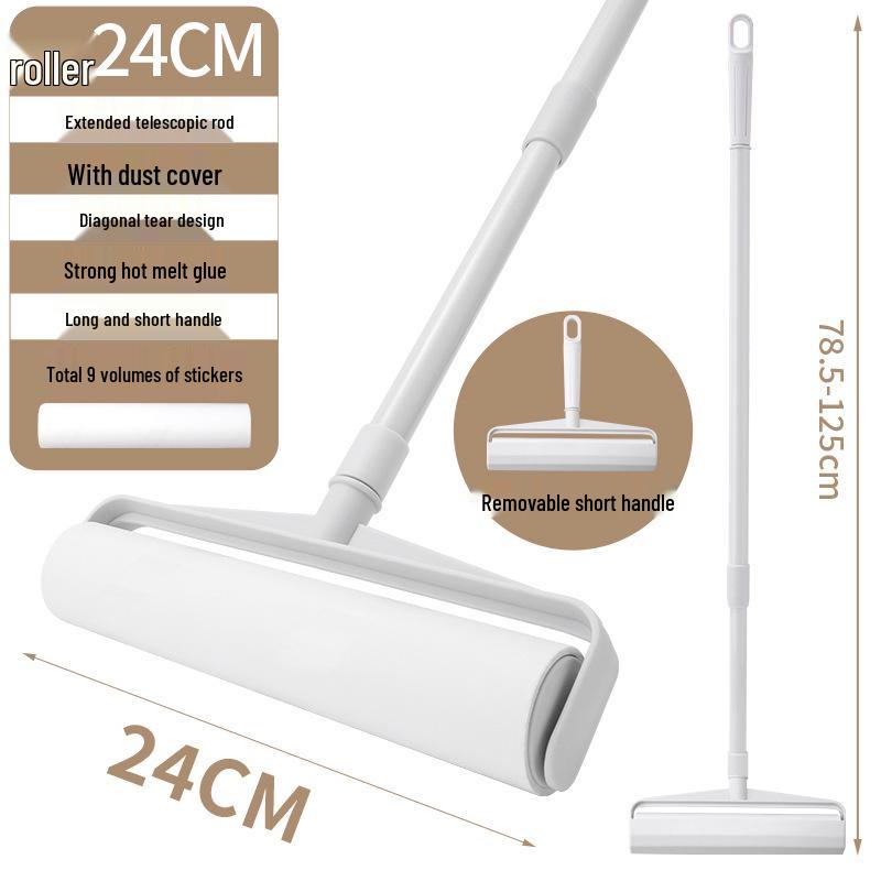 Fusselrolle mit langem Griff: Haar- und Staubentfernungs-Klebepinsel mit abreißbaren Rollen für Boden und Bett.