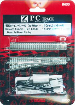 Rokuhan Z Spur R055 PC Gleis Weiche 110mm links mit abgeschnittenem Gleis