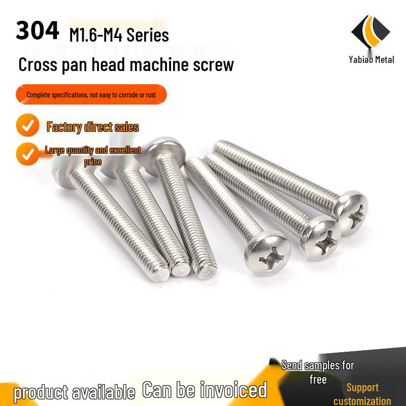 Philips Pan Head Machine Screw, Semi-Round 304 Stainless Steel, M1.6-M4