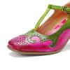 Spring and summer new products women's handmade leather polished retro Mary Jane contrasting color fashion high heels