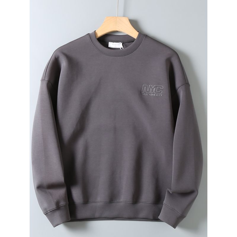 Original Export Surplus Air Layer Xinjiang Combed Cotton Drop Shoulder Cut Label Plain Versatile Loose Long-Sleeve Sweatshirt for Men Trendy